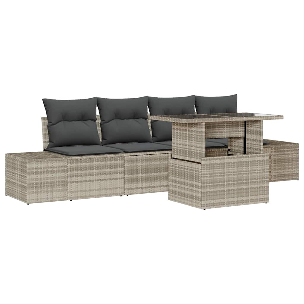 Set di divani con cuscino 5 pcs Grigio chiaro polyrattan