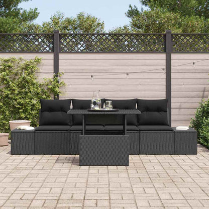 Set di divani con cuscino 5 pcs Nero polyrattan