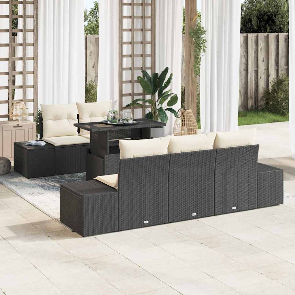 Set di divani con cuscino 6 pcs Nero e Crema polyrattan