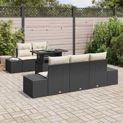 Set di divani con cuscino 6 pcs Nero e Crema polyrattan