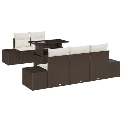 Set di divani con cuscino 6 pcs Marrone e Crema polyrattan