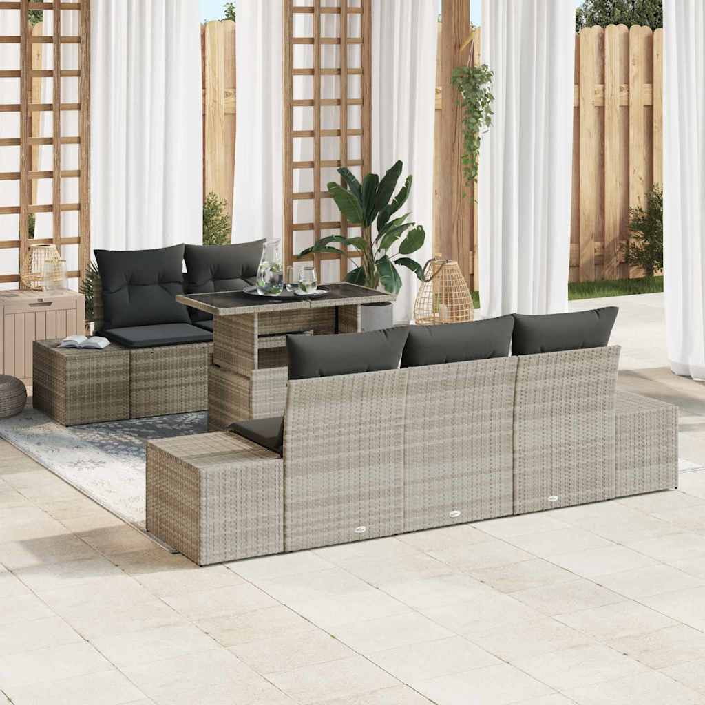 Set di divani con cuscino 6 pcs Grigio chiaro polyrattan