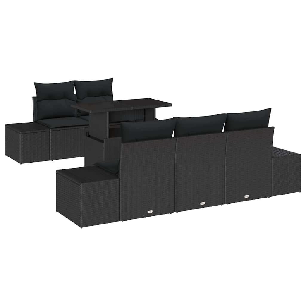 Set di divani con cuscino 6 pcs Nero polyrattan