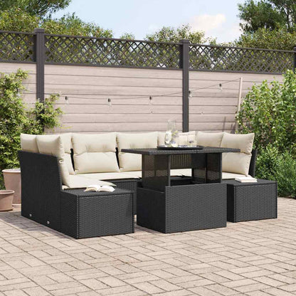 Set di divani con cuscino 7 pcs Nero e Crema polyrattan