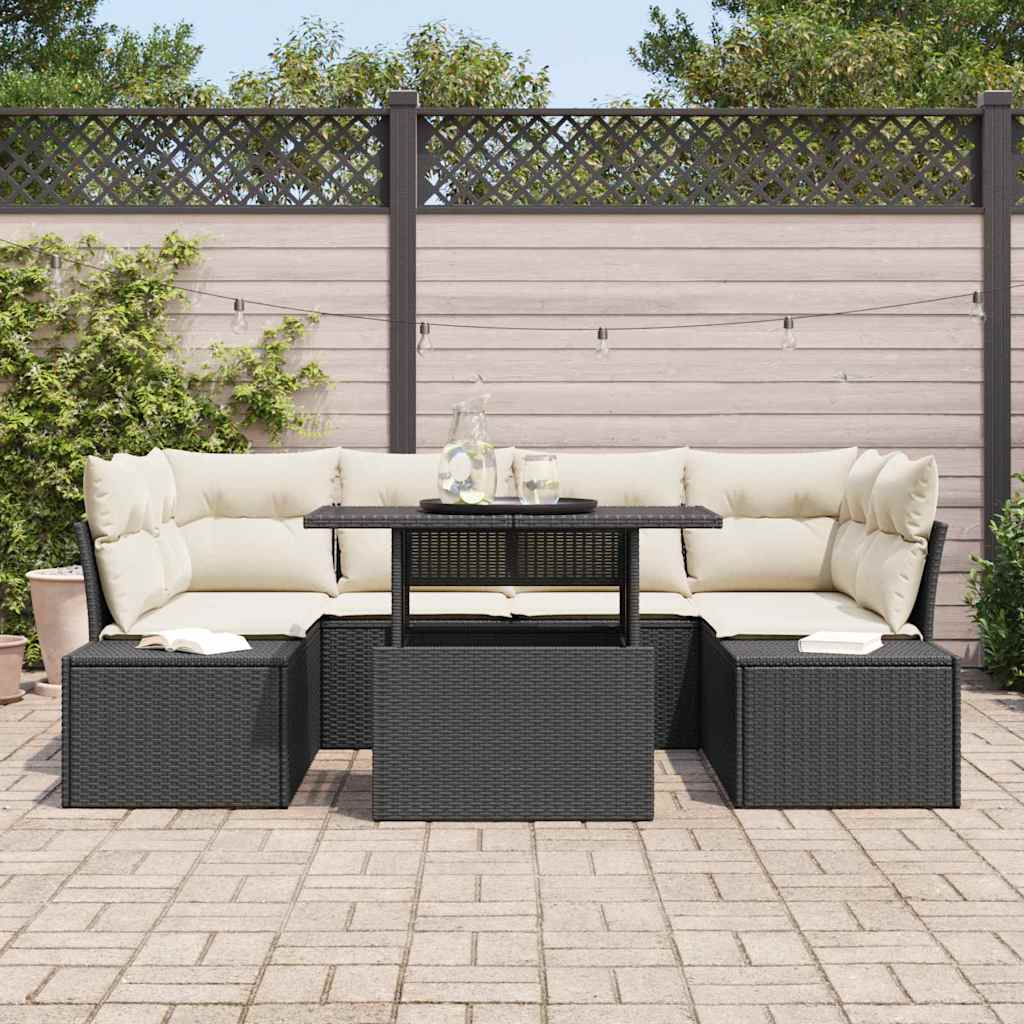 Set di divani con cuscino 7 pcs Nero e Crema polyrattan
