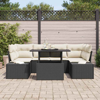 Set di divani con cuscino 7 pcs Nero e Crema polyrattan