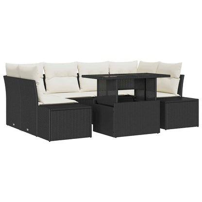 Set di divani con cuscino 7 pcs Nero e Crema polyrattan