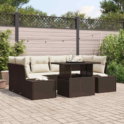Set di divani con cuscino 7 pcs Marrone e Crema polyrattan