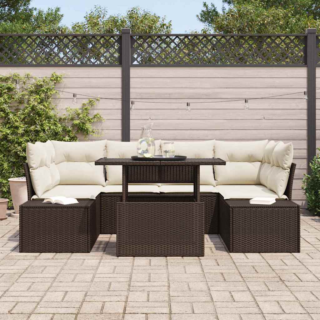 Set di divani con cuscino 7 pcs Marrone e Crema polyrattan