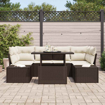 Set di divani con cuscino 7 pcs Marrone e Crema polyrattan