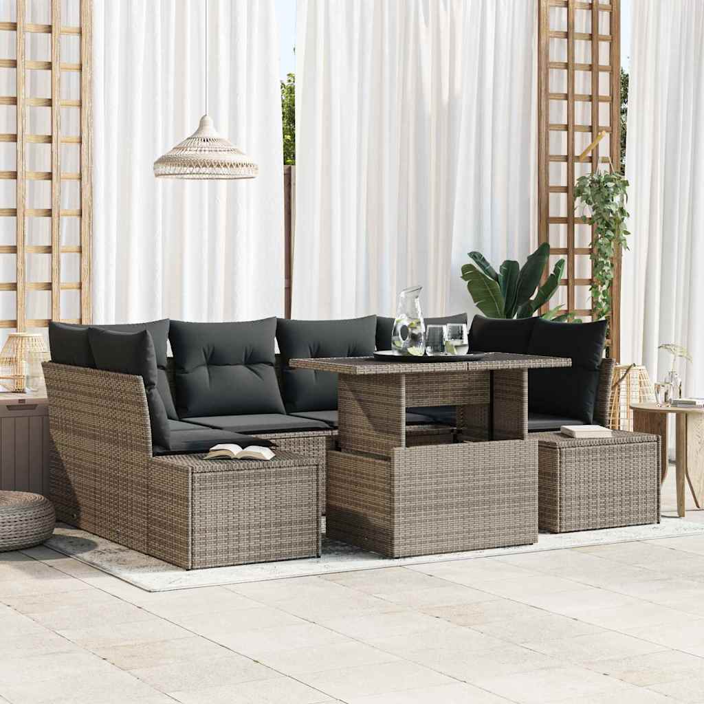 Set di divani con cuscino 7 pcs Grigio polyrattan