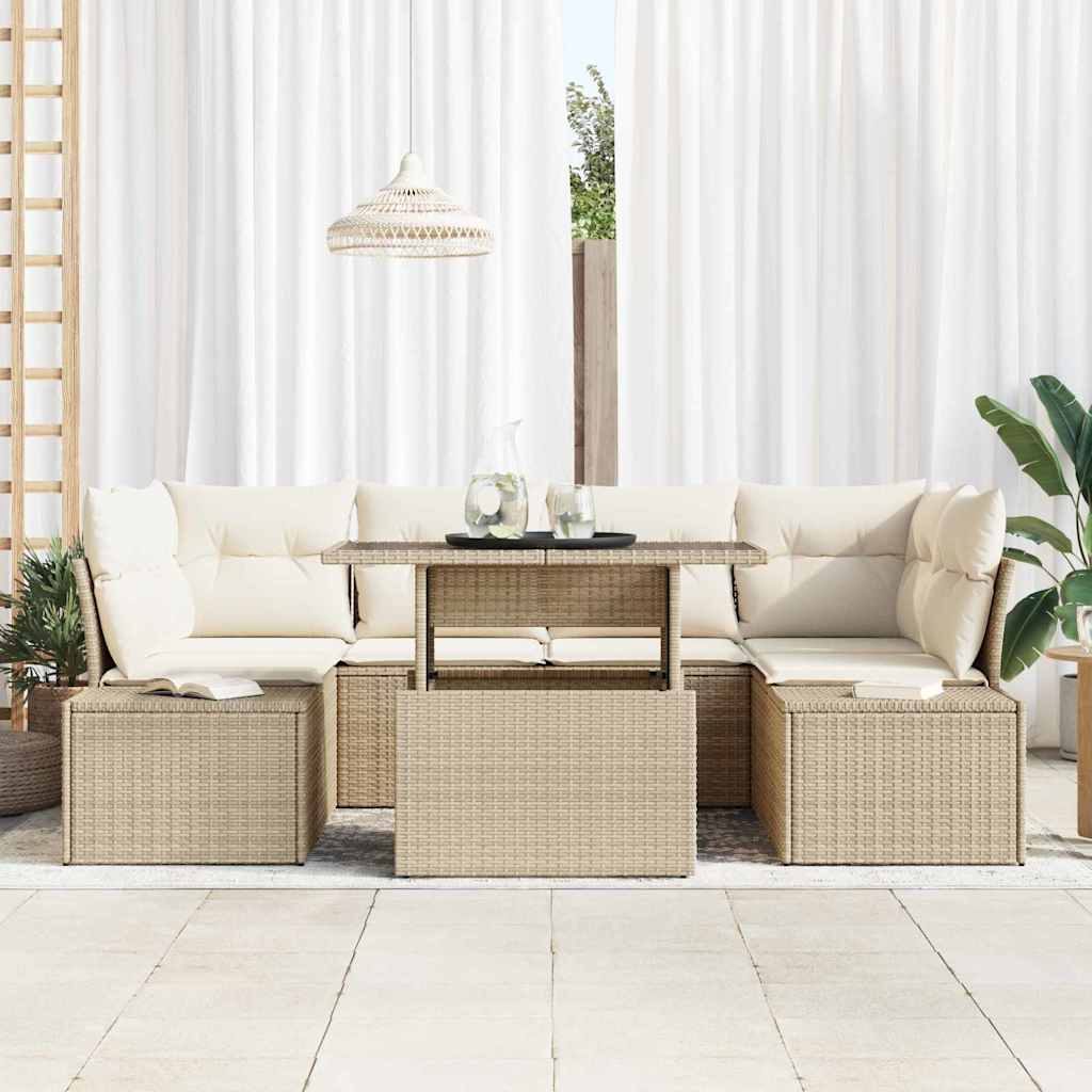 Set di divani con cuscino 7 pcs Beige e Crema polyrattan
