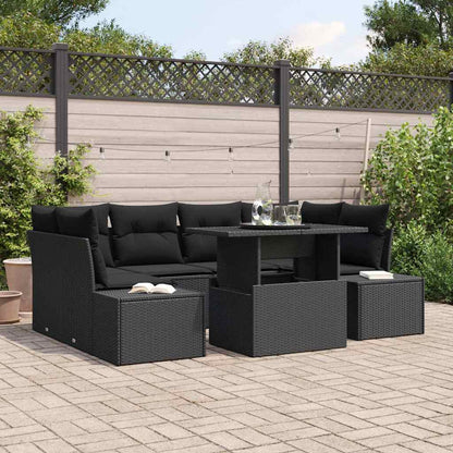 Set di divani con cuscino 7 pcs Nero polyrattan