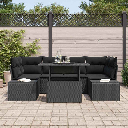 Set di divani con cuscino 7 pcs Nero polyrattan