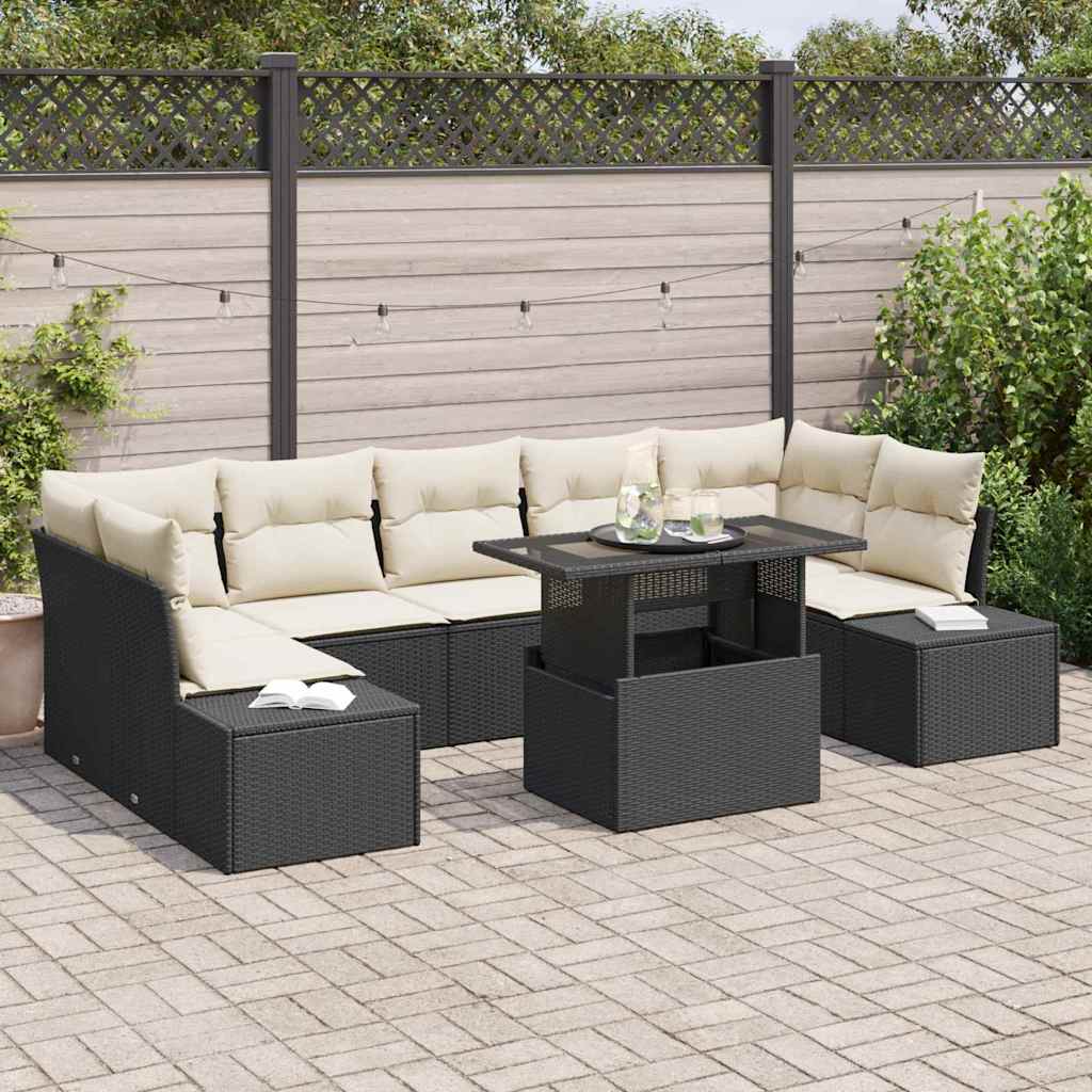 Set di divani con cuscino 8 pcs Nero e Crema polyrattan