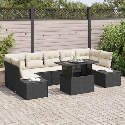 Set di divani con cuscino 8 pcs Nero e Crema polyrattan