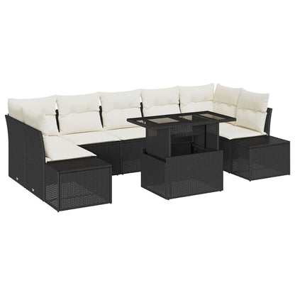 Set di divani con cuscino 8 pcs Nero e Crema polyrattan