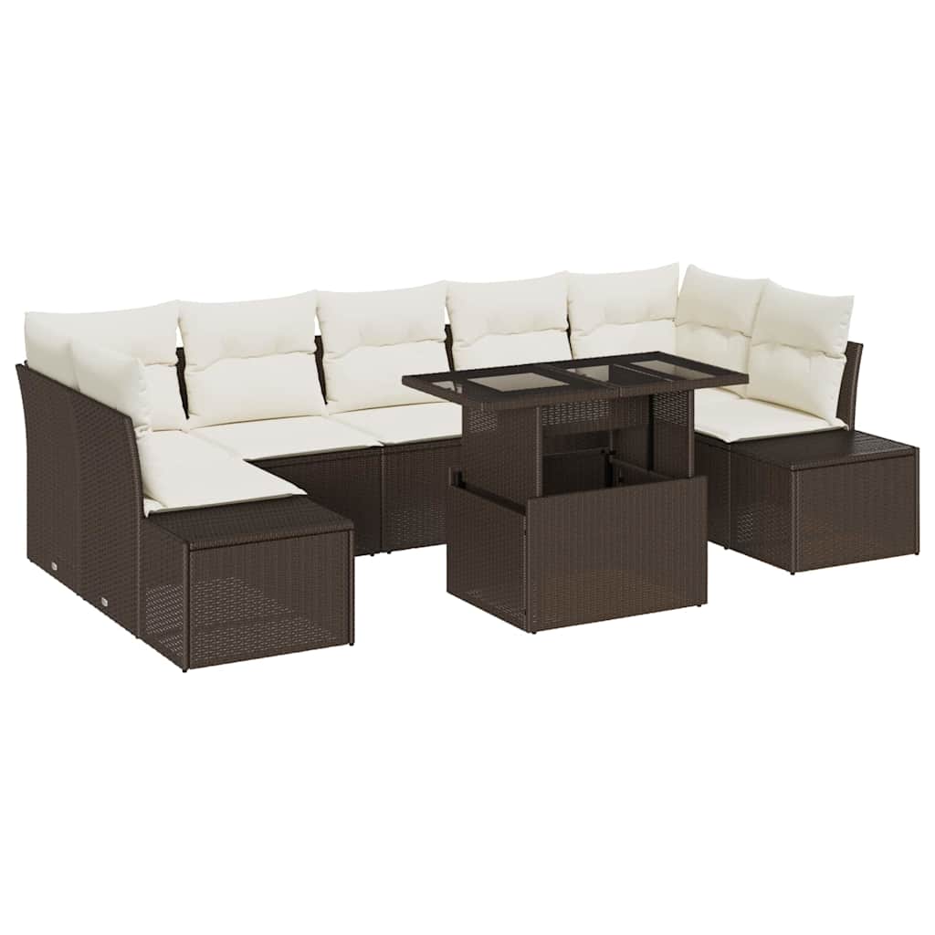 Set di divani con cuscino 8 pcs Marrone e Crema polyrattan