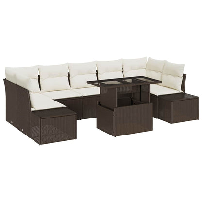 Set di divani con cuscino 8 pcs Marrone e Crema polyrattan