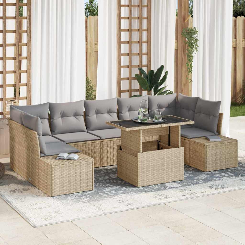 Set di divani 8 pcs Beige e grigio chiaro polyrattan