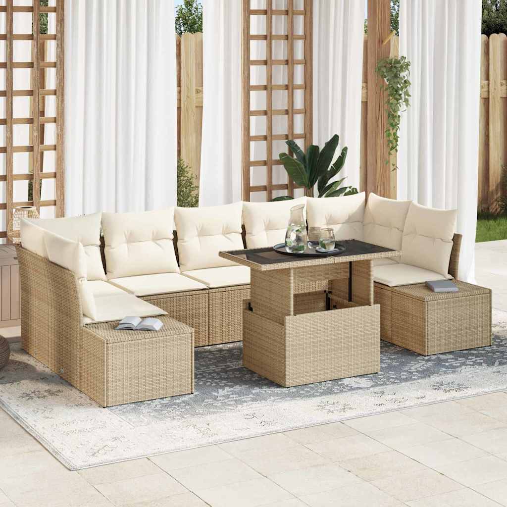 Set di divani con cuscino 8 pcs Beige e Crema polyrattan
