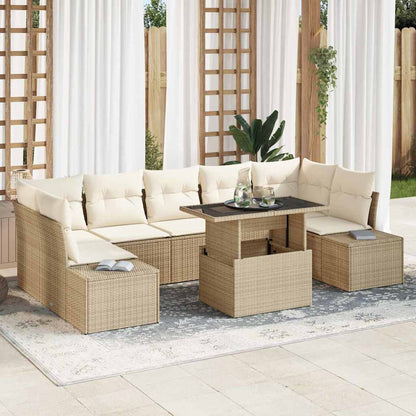 Set di divani con cuscino 8 pcs Beige e Crema polyrattan