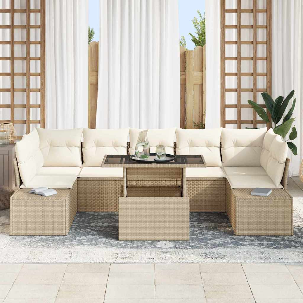 Set di divani con cuscino 8 pcs Beige e Crema polyrattan