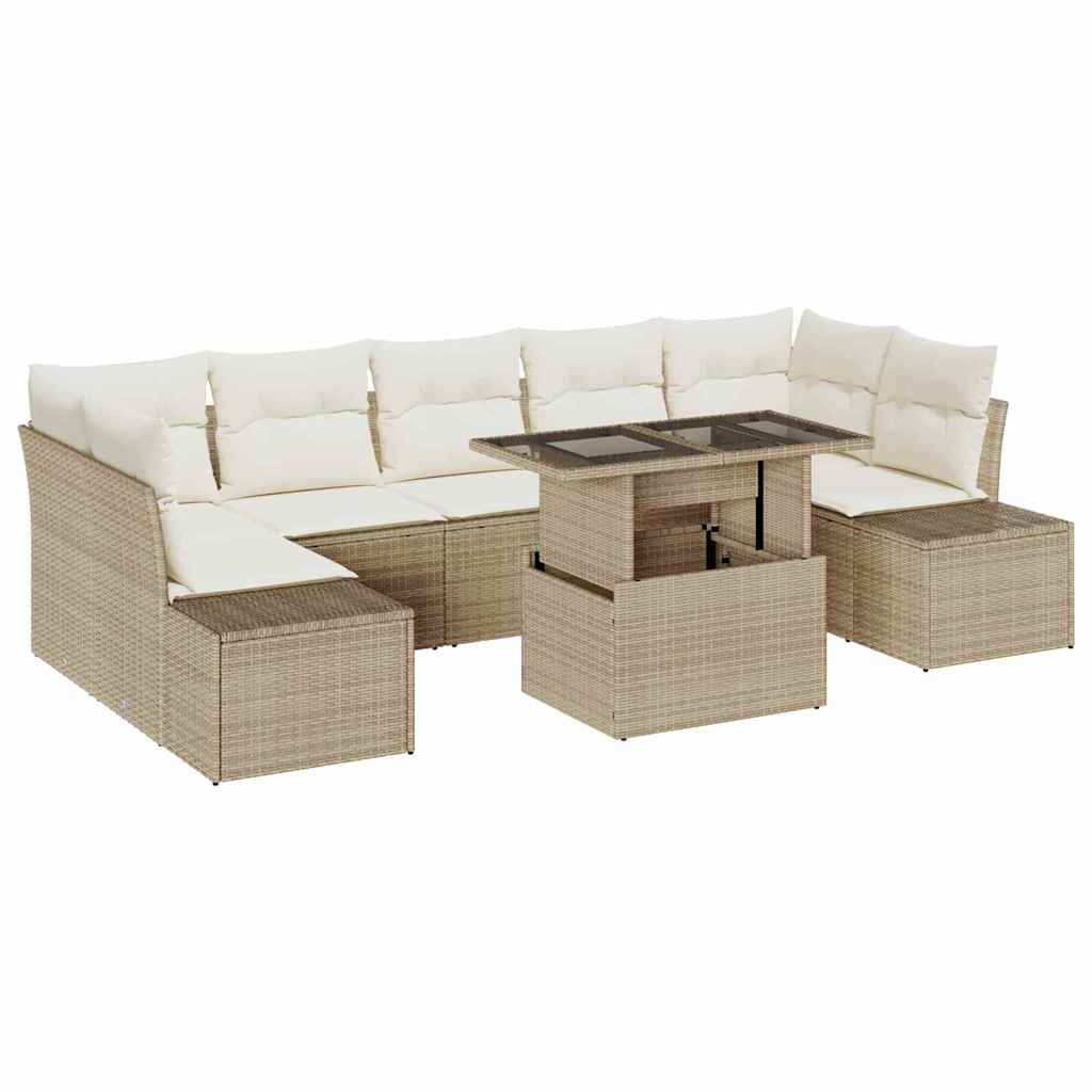 Set di divani con cuscino 8 pcs Beige e Crema polyrattan