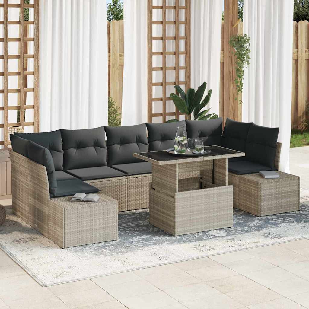 Set di divani con cuscino 8 pcs Grigio chiaro polyrattan