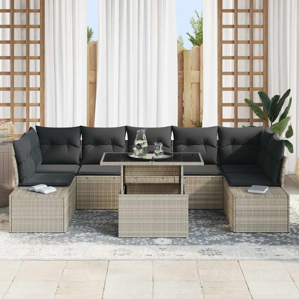 Set di divani con cuscino 8 pcs Grigio chiaro polyrattan