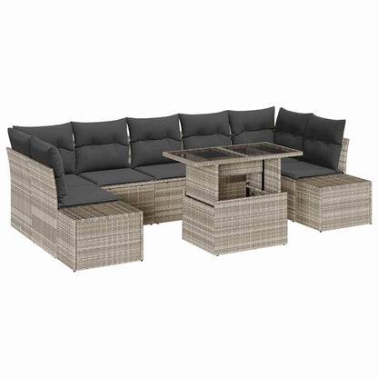Set di divani con cuscino 8 pcs Grigio chiaro polyrattan