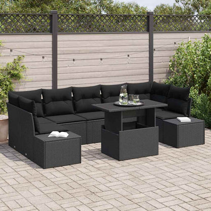 Set di divani con cuscino 8 pcs Nero polyrattan