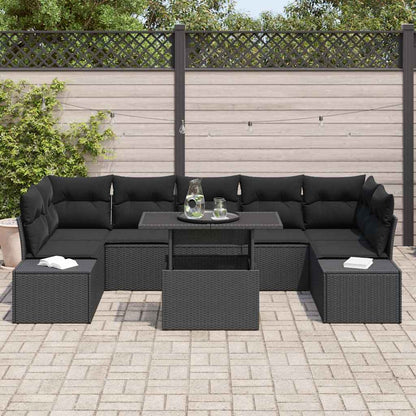 Set di divani con cuscino 8 pcs Nero polyrattan