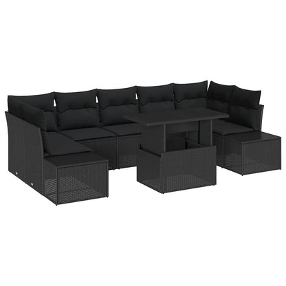 Set di divani con cuscino 8 pcs Nero polyrattan
