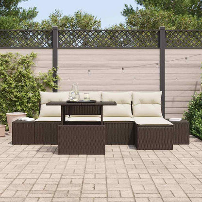 Set Divano da Giardino 6 pcs Marrone e Crema polyrattan