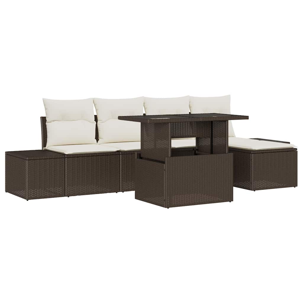 Set Divano da Giardino 6 pcs Marrone e Crema polyrattan