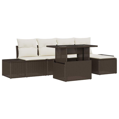 Set Divano da Giardino 6 pcs Marrone e Crema polyrattan