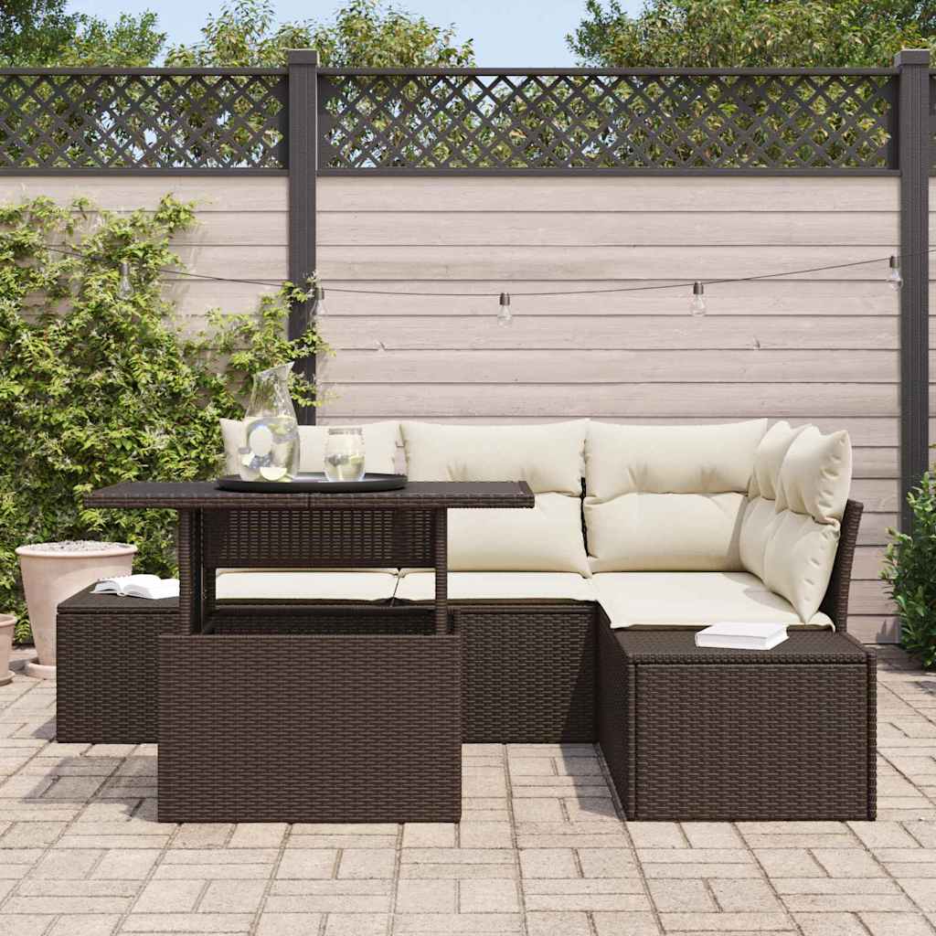 Set Divano da Giardino 5 pcs Marrone e Crema polyrattan