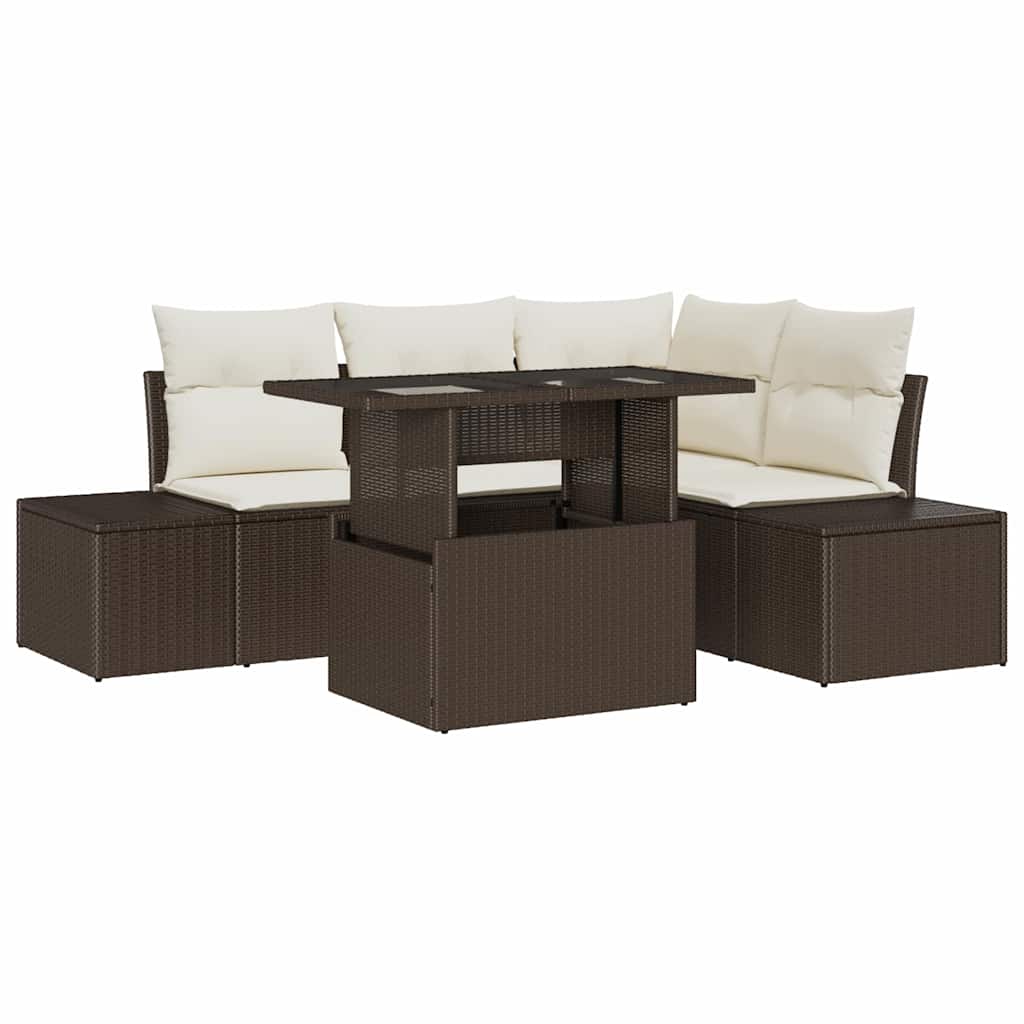 Set Divano da Giardino 5 pcs Marrone e Crema polyrattan
