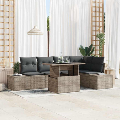 Set Divano da Giardino con cuscino 6 pcs Grigio Poly Rattan
