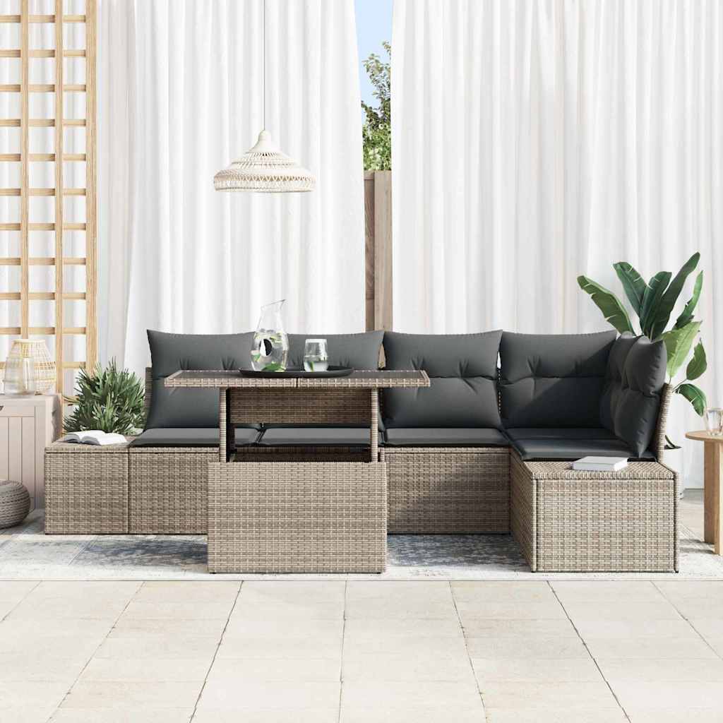 Set Divano da Giardino con cuscino 6 pcs Grigio Poly Rattan