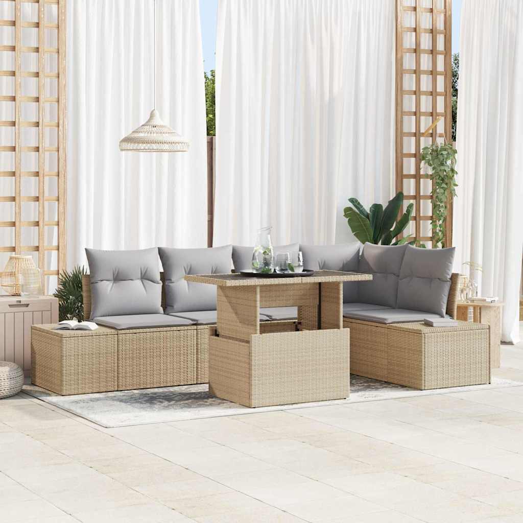 Set Divano da Giardino con cuscino 6 pcs Beige Poly Rattan