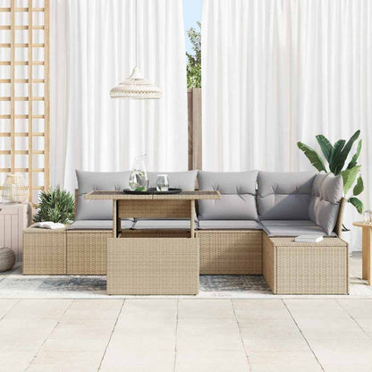 Set Divano da Giardino con cuscino 6 pcs Beige Poly Rattan