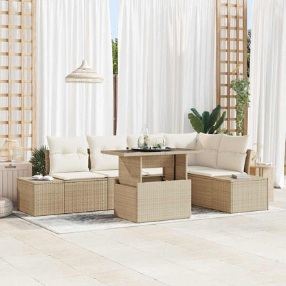 Set Divano da Giardino con cuscino 6 pcs Beige polyrattan