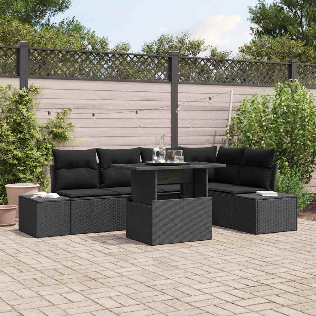 Set Divano da Giardino con cuscino 6 pcs Nero Poly Rattan