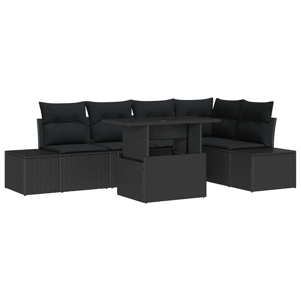 Set Divano da Giardino con cuscino 6 pcs Nero Poly Rattan