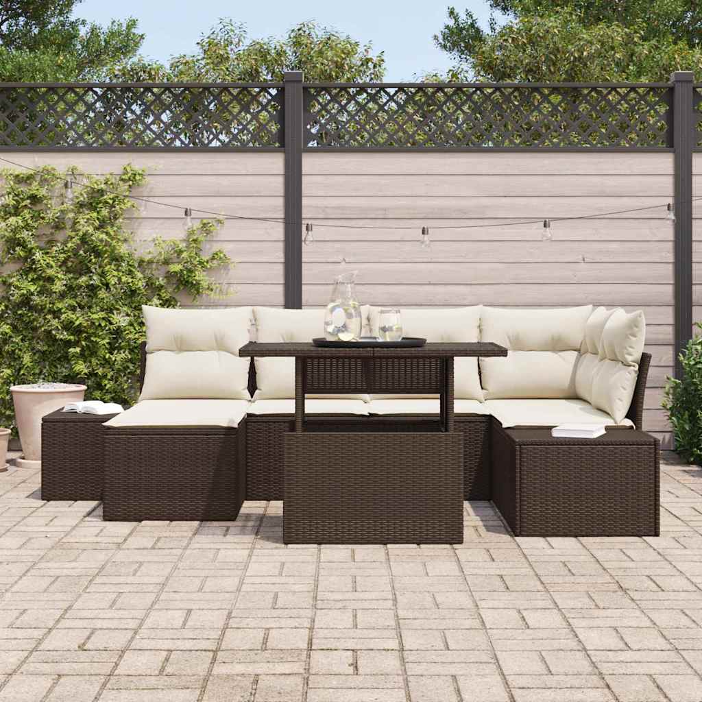 Set Divano da Giardino con cuscino 7 pcs Marrone e Crema