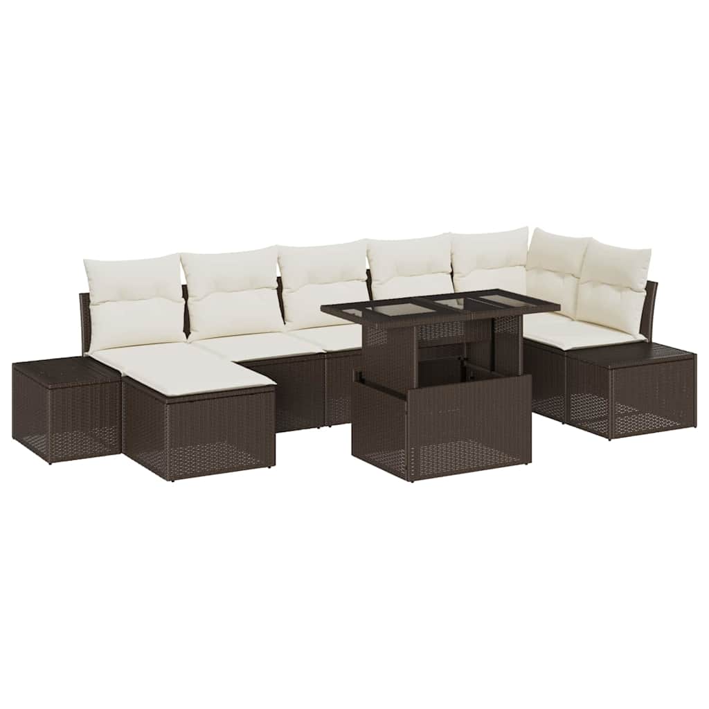 Set Divano da Giardino con cuscino 8 pcs Marrone e Crema