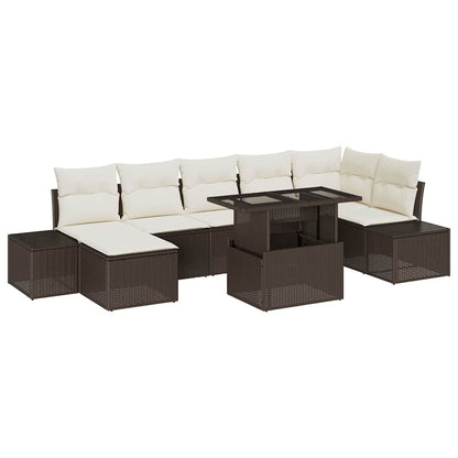 Set Divano da Giardino con cuscino 8 pcs Marrone e Crema