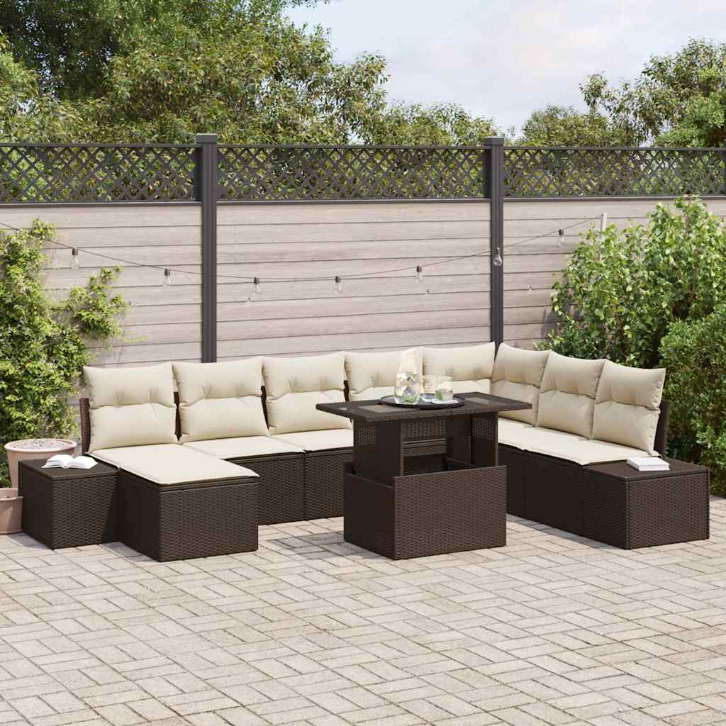 Set Divano da Giardino 9 pcs Marrone e Crema polyrattan